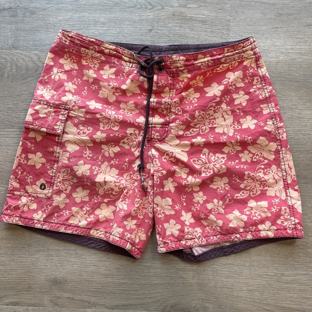 Modismo Men's Board Shorts,  Size S (34) Hawaian Floral Print, Drawstring Waist